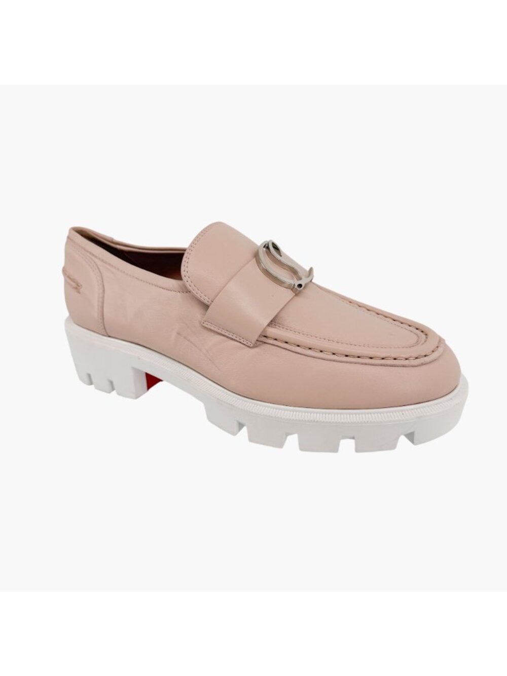 Christian Louboutin CL Moc Lug Leather Loafers Nude Beige Size 37 US 7 Women's - Picture 8 of 15